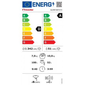 Inventor GLXW10D7215 Πλυντήριο-Στεγνωτήριο Ρούχων 10kg/7kg Ατμού 1500 Στροφές